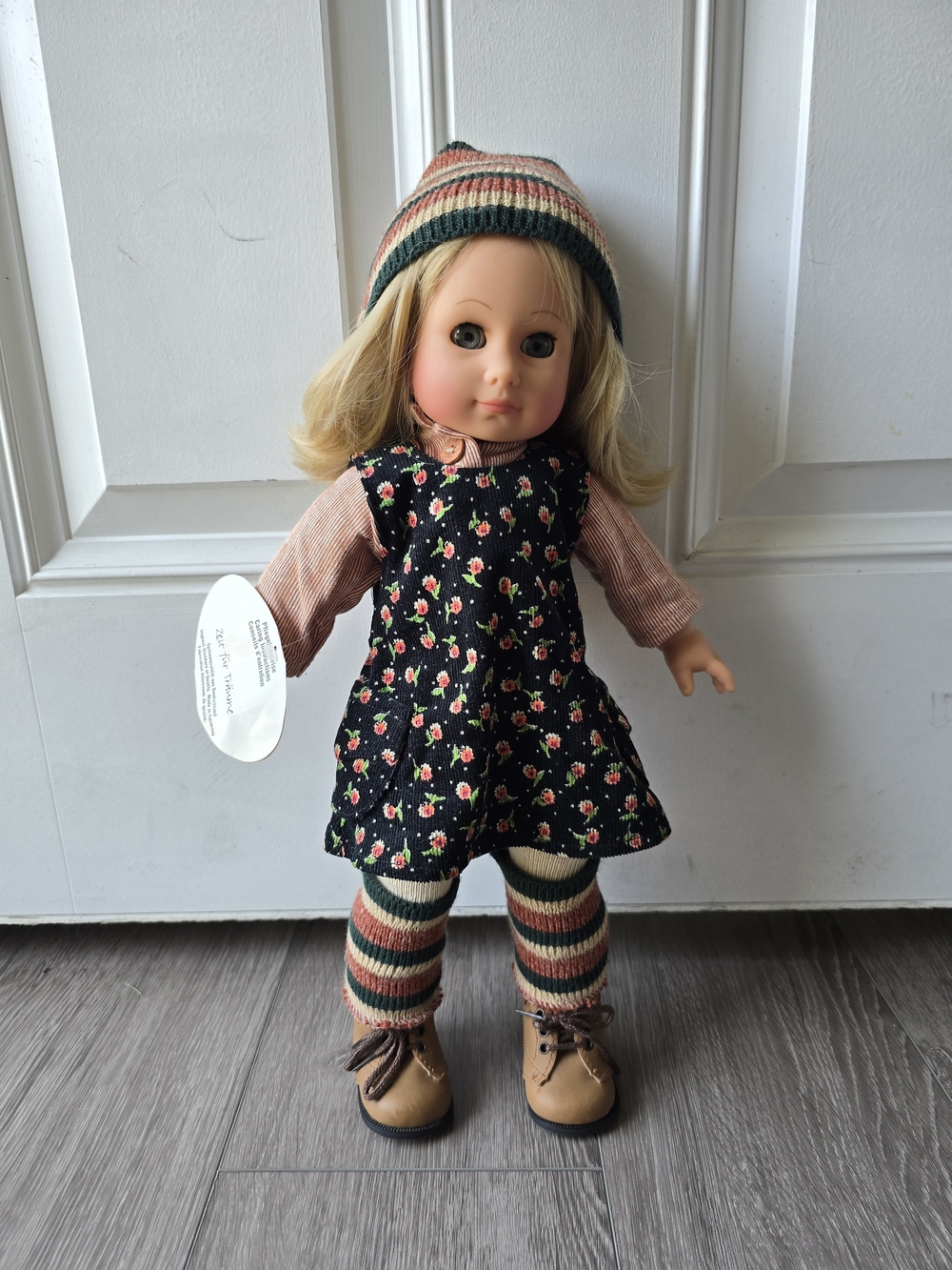 Gotz Carissa Jointed Standing Doll 16.5 Blonde Floral Corduroy Dress NWT Germany